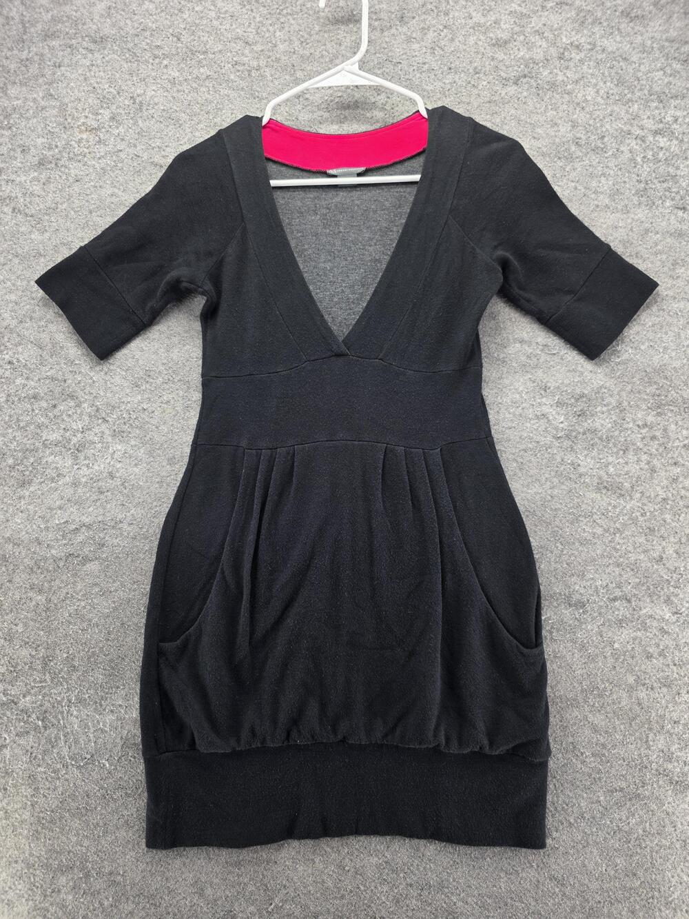 Armani Exchange Dress Womens XS Black Sweater Dress Short V-Neck Pockets